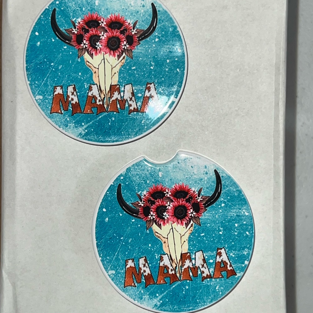 Set of 2 ceramic car coasters Mama